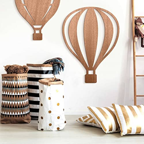 K&L Wall Art Heißluftballon Kinderzimmer Holzbild Luftballon Wandbild aus Holz Baby Mädchen Junge Schlafzimmer Deko modern (Mahagoni Furnier 30x40cm)