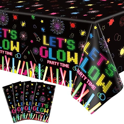 4 Pack Glow Party Table Covers Neon Tablecloths PE Neon Glow Table Cloth Black Light Tablecloth Neon Party Decorations Blacklight Fluorescent Decor Glow in The Dark Party Supplies 86 x 51 Inch