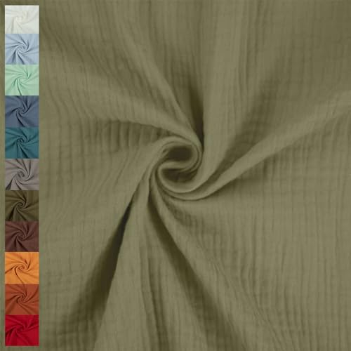 Musselin Stoff Sunny, Double Gauze, uni armeegrün (Länge am Stück: ab 50cm / Breite: 130cm)