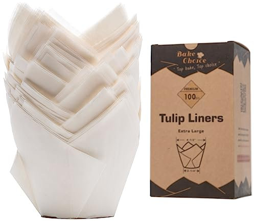 Bake Choice 100 Stück Tulpen Muffinförmchen Papier Groß,Bodendurchmesser 6 cm,Nordische Papier,Fettdichtes EU-Pergamentpapier,für Partei & Weihnachten,Weiß 