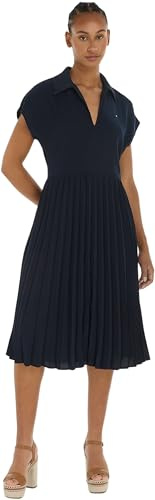 Tommy Hilfiger Damen Polokleid Pleated Midi Dress Knielang, Blau (Desert Sky), 34