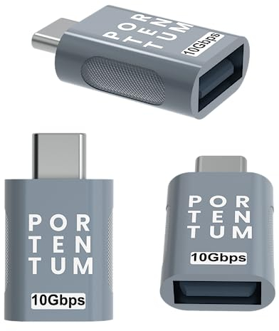 PORTENTUM Adattatore USB C USB A - 3 unità 3.0 (3.1) OTG Velocità 10Gb Corpo Premium in Zinc con Alta Resistenza al Calore - Adattatore USB a Tipo C di Soli 5 Grammi