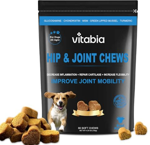 Joint Supplements for Dogs – Dog Joint Care with Glucosamine, Chondroitin, Green Lipped Mussel and Turmeric for Effective Dog Pain Relief – Beef Flavour joint supplements for dogs (60 Chews)