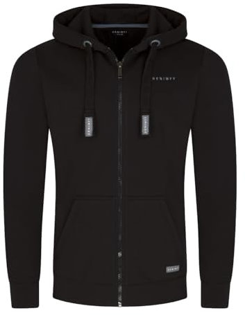 DENIMFY Sweatjacke Herren mit Kapuze Reißverschluss Regular Fit DFLeo Kapuzenjacke, Größe:M, Farben:Black (64000)