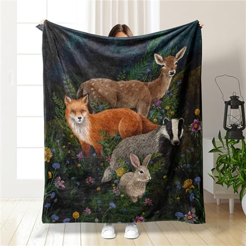 Highdi 3D Kuscheldecke Flauschig Warm, Herbst Winter Warme Wohndecke Kinder Decke Flauschige Couchdecke Überwurf Fleecedecke als Tagesdecke Sofadecke Bett (150X200cm,Waldtiere)