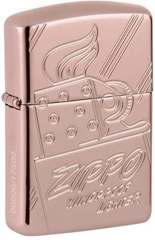 Zippo Sturmfeuerzeug - Script Collectible, Armor Rose Gold, Deep Carve - Nachfüllbar - Wiederverwendbar - Windfestes Design - Geschenkbox - Made in USA