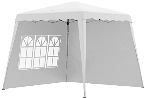 Outsunny Faltpavillon 2,4 x 2,4m Pavillon mit Seitenwand höhenverstellbar Partyzelt mit UV-Schutz, Faltzelt mit Tragetasche für Garten, Balkon, Oxford, Stahl, Weiß