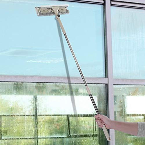 Window Wiper Khaki Double Sided Long Rod Rotatable Cleaning Brush Tool for Home Office Boat
