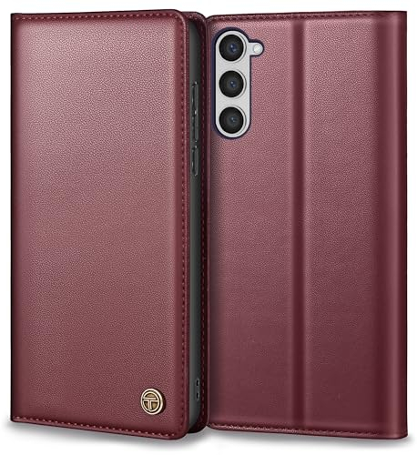 Handyhülle für Samsung Galaxy S23 Hülle Mit Schutzfolie, Premium Lederhülle Schutzhülle Tasche für Samsung S23 Hülle Wallet Kartenfach Standfunktion Klappbar Flip Case für Galaxy S23 Hülle, Weinrot