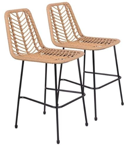 Happy Garden Lot de 2 tabourets de Bar en rotin synthétique OKA avec Repose-Pieds, Tabourets avec Dossier Marron