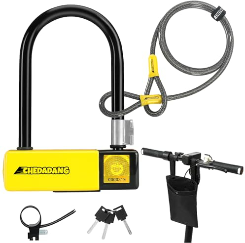 Candado en U,Candado Patinete Electrico,15 mm Candado en U Bicicleta con 10mm 4ft de Cable de Acero trenzado flexible, Candado de bicicleta de alta seguridad,Candado Patinete Antirrobo con Soporte