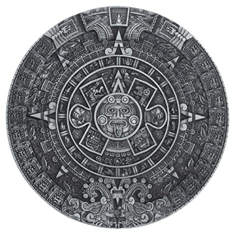 Longcreek Aztekenkalender Gürtelschnalle für Männer, Aztekische Maya-Indische Kalender-Gürtelschnalle, Jahrgang Aztekenkalender Runde Gürtelschnalle, Punk Western-Cowboy-Gürtelschnalle