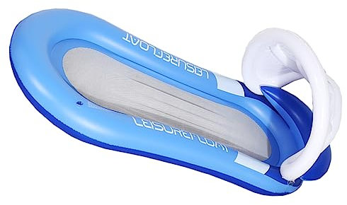 UPKOCH Lit Flottant Gonflable avec Parasol Hammock PVC pour Piscine Plage Et Lacs Bleu