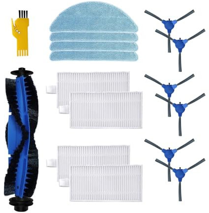 aotengou Kit de Accesorios de Recambio para el Robot Aspirador Cecotec Conga 2290 Ultra & Titanium 15 Paquetes 1 Cepillo Principal, 4 Filtros, 6 Cepillos Laterales, 4 Paños de Mopa