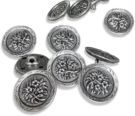 10 Stück Trachten Knöpfe altsilber farben Blume flach Metallknöpfe mit Öse 18mm oder 20mm (20mm)
