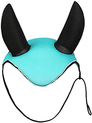 Hellgrün, Fliegenhaube mit engmaschigem Häkelwerk, atmungsaktiv, Ohren enthalten akustischen Schaumstoff zur Geräuschunterdrückung, Britische Dressur zugelassen