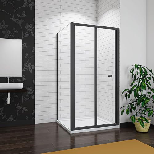 Acezanble 760x800x1850mm Matt Black Framed Bifold Shower Enclosure with 800x760mm Tray Waste