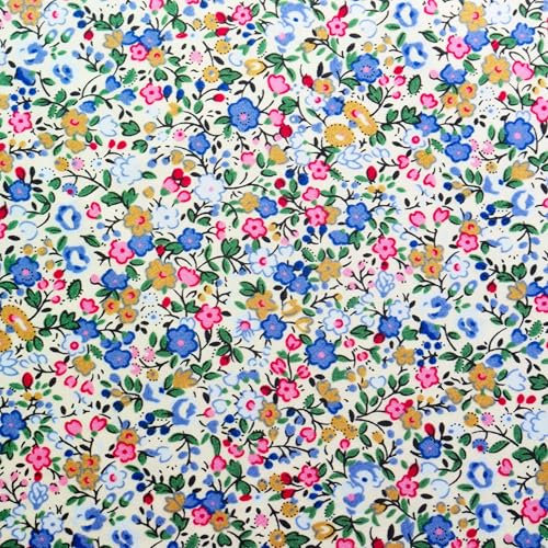 Rose and Hubble Floral Printed Fabric - 45 Inch Wide 100% Cotton Poplin for Dressmaking, Quilting, and Crafting - Soft, Cotton Fabric for Sewing, Apparel, Home Décor, Bag Making (CP0929BL, 1 Metre)