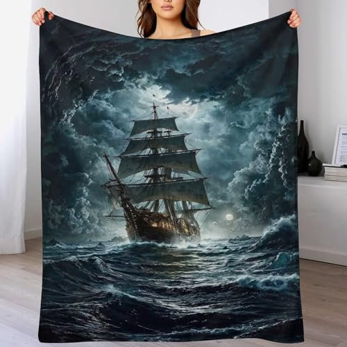 AAPZY Pirate Ship,Boot Decke Flauschig & Super Weich - Hochwertige Flannel Fleecedecke Auch Als Wohndecke, Tagesdecke, Sofadecke & Wohnzimmer Geeignet - Überwurf Decke Sofa & Couch, （140×180cm）