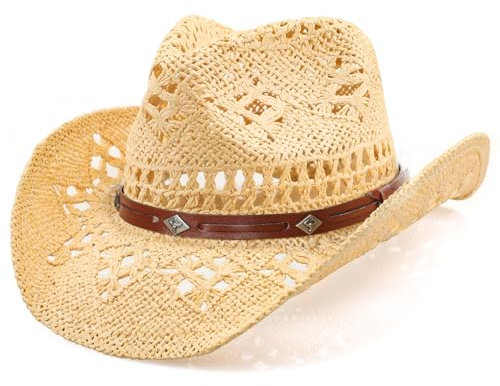 Cowboy Hat,Cowgirl Hat,Cowboy Hats for Women/Mens Shapeable Brim Cowboy Hat for Womens (UK, Numeric, 7 3/8, 7 5/8, Beige1)