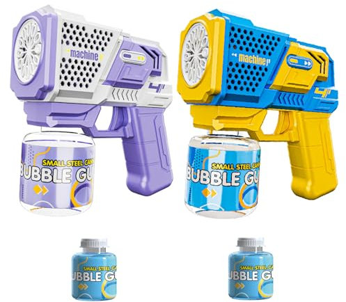 Seifenblasenpistole Kinder, 2 Pcs Bubble Gun, mit 2 Flaschen Seifenblasenflüssigkeit, 5000+ Seifenblasen pro Minute, Seifenblasenmaschine für Partys im Freien
