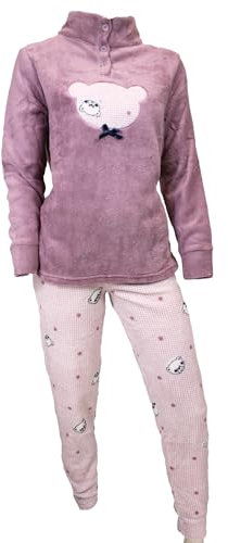 Karelpiù Pigiama Pile Donna Invernale, Pile Coral Fleece Morbido e Caldo, Taglie S M L XL XXL (IT, Testo, M, Regular, Regular, Orsetto Cipria 213)