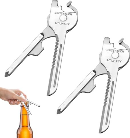 Keychain Portable Cutter Multi Tool,2 PCS 6 in 1 Keychain Stainless Steel Key Screwdriver Pocket Tool Key,Portable Cutter,Portable Bottle Opener Key for Outdoor Camping Adventure Everyday Tools