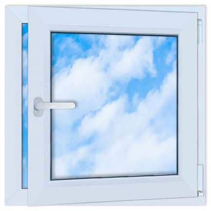LORAC | Finestra in PVC bianca 650x650 mm, DIN destra, ribaltabile e a sporgere, vetro doppio, a risparmio energetico – Finestra con certificazione CE per cantina e abitazione