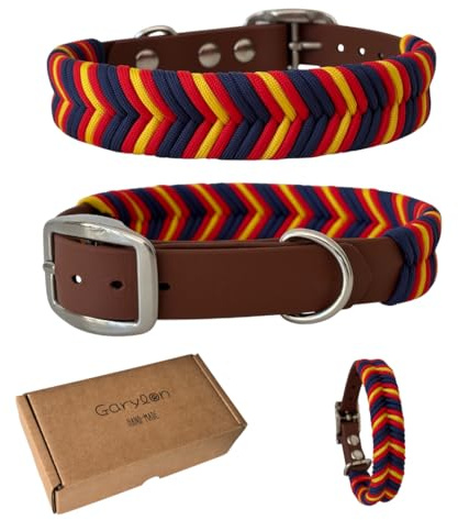 Garylon Collar Perro Bandera España, Collar para Perros de Biothane y Paracord con Acero Inoxidable, Pulsera a Juego, Hecho a Mano en España, Impermeable Ajustable y Duradero (España, XS)