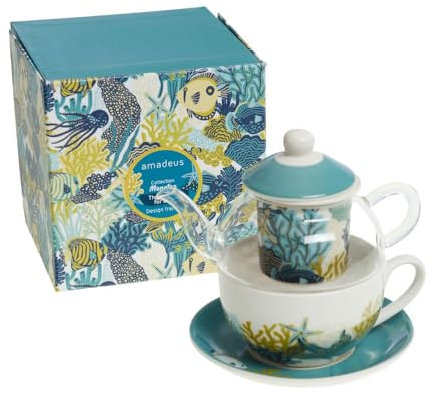 Amadeus - Coffret théière égoïste en Manatea en verre et en porcelaine
