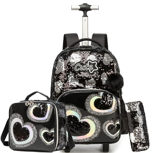 HTgroce Rucksack Mit Rollen Kinder Rucksack mit Rädern 3 in 1 Schulranzen Trolley Set Schultasche mit Mittagessen Trolley Handgepäck Rucksack mit Rädern