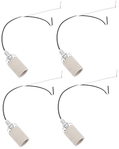 E14 Schraubfassung aus Keramik und Eisen für Selbstgemacht Lichtprojekte | 4 Stück, Runde Ausführung mit Gewinde, Einfache Montage für E14 Leuchtmittel