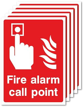 Fire Alarm Call Point Signs 5-Pack Strong Adhesive Vinyl Safety Stickers -110mm x 150mm Weatherproof Indoor/Outdoor Fire Alarm Signage for Compliance
