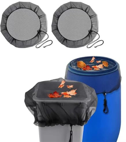 Cubierta de lluvia de red de agua, 2 piezas de cubierta de malla para barriles de lluvia, tapa de protección de red de lluvia ajustable, para el hogar, al aire libre, jardín, cubos de lluvia (90 cm)