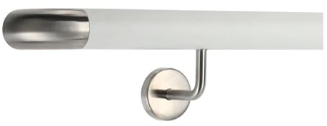 TIBU Handlauf weiß 30-600cm Treppengeländer aus Edelstahl mit gewinkelte Handlaufhalter, Länge 280 cm mit 3 Halter und Bogen zur Wand