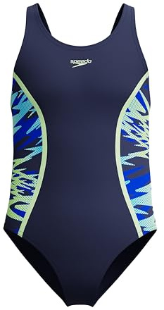 Speedo Hyperboom Splice Muscleback One Piece Schwimmanzug für Mädchen, Navy Blau, 10