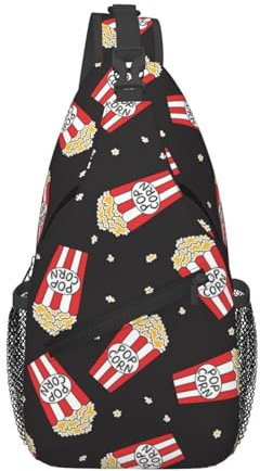 Sling Rucksack Süßes Popcorn Schwarz Multipurpose Casual Daypack Tragbare Umhängetasche Für Einkaufen Herren Reisen 19X39Cm