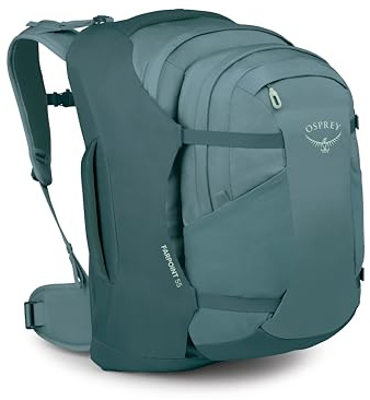 Osprey Farpoint Men's Travel Pack, 55L, Cascade Blue-Torrent Blue | carry on bag, laptop sleeve, personal item, carry on travel, flight friendly, detachable daypack, personal item backpack