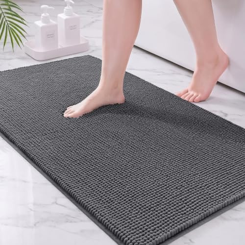 Exclusivo Mezcla Badematte Chenille Badteppich für Badezimmer 60x120 cm | Badvorleger, Badezimmerteppich, Fußmatte für Dusche, Waschbar, Saugfähig und Rutschfest, Weich und Leicht, Grau