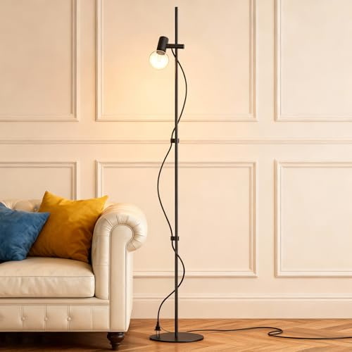 Stehlampe Wohnzimmer, LED Wolframlampe Simulation, LED-Filamentlampe Stehlampe, 158cm, 2,9 m Kabel, 230V, E27 Sockel 8W, Mit Druckschalter, Mit Glühbirne, Stabile Basis, Schlafzimmer und Wohn(Schwarz)