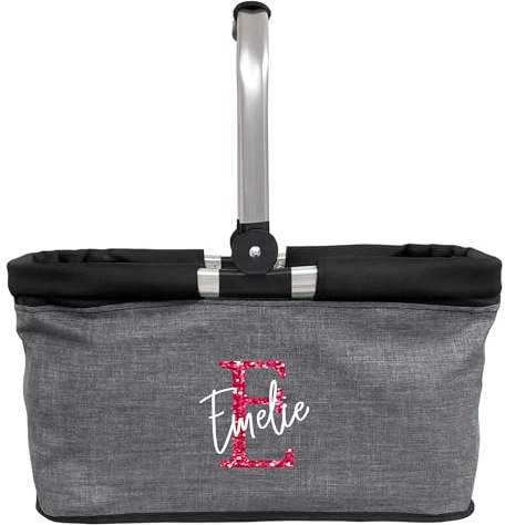 AMBERGER DESIGN by A&M Osterhage amd Personalisierter Einkaufskorb Name Initial Name Tragekorb faltbar Damen-Geschenk Einkaufstasche mit Name 20L