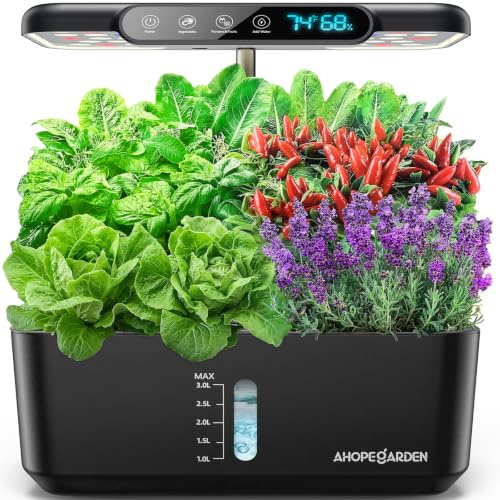 Ahopegarden Système de culture hydroponique : affichage de la température | Kit de jardin d'intérieur avec lampe de croissance LED pour laitue et tomates – Kit de germination de plantes pour débutants