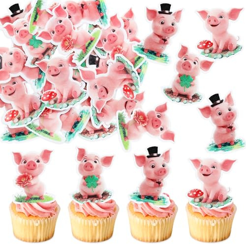 Blumomon 40Stück Essbare Karikatur Schwein Torten Deko Pig Cupcake Toppers Farm Bauernhof Tiere Kuchen Dekorationen für Kindergeburtstag Party Baby Shower Party Dekorationen