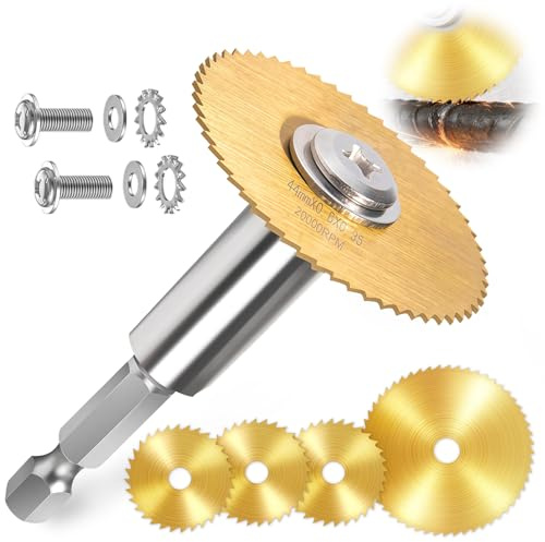 1/4-Inch Hex Shank Drill Rotary 60mm, 4PCS Titanium Coating Saw Blade, HSS Circular Saw Disc Wheel Cutting Blades for Metal Wood Copper Plastic Aluminum Cutting