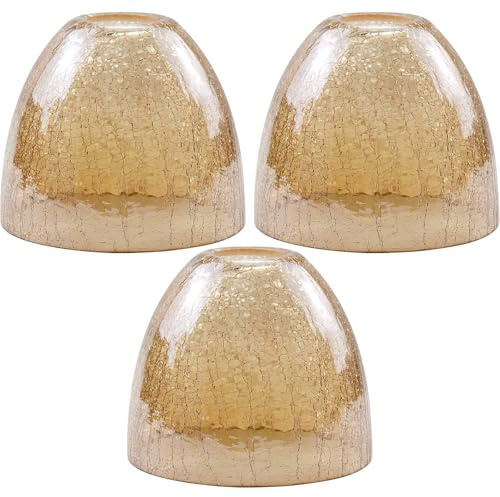 3 Pcs Amber Crackle Glass Lamp Shades, 4.2 cm Fitter for Pendant Lights | Hand Blown Replacement Glass Shades, 15 x 12.7 cm, for Chandeliers, Pendant Lights and Wall Lights