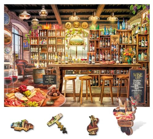 Wentworth Wooden Puzzles The Wine Tasting Room - 250 Pcs Adult Jigsaw Puzzle, Themed Irregular Pieces, Lars Stewart Design for Wine Lovers - Sustainably Sourced Wood and British Made