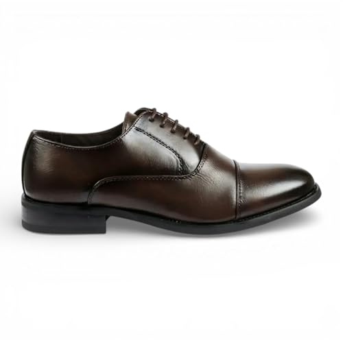 Infinity Leather Dolcetto Herren-Brogue-Schnürschuhe aus braunem Kunstleder mit Kappe Klassische Oxford-Schuhe mit Kappe, Schnürung, aus Kunstleder [Hier fehlt der Text im Originaltext.]