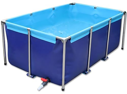 Fischteich mit Segeltuchrahmen, Fischteich aus Segeltuch mit Stütze, Aquarium-Poolteich Stahlrahmen und Ablassventil(1.2 * 1 * 0.6m)