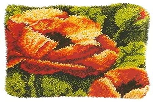 VERVACO Knüpfkissen Set Deko Kissenbezug Knüpfset für Anfänger ORANGE Blume Basteln Erwachsene Kreativ DIY Handarbeit Kissen zum Selber Knüpfe ca. 40 x 40 cm Latch Hook Kit Knüpfhaken Set Kissen
