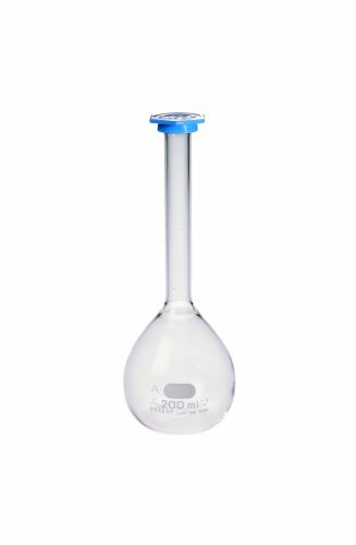 Corning Pyrex Borosilicate Glass Class A Flat Bottom Volumetric Flask with Polyethylene Snap-Cap, 250ml Capacity (Case of 12)